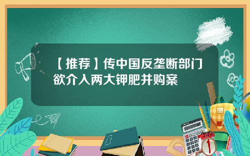 【推荐】传中国反垄断部门欲介入两大钾肥并购案