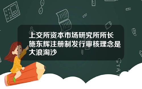 上交所资本市场研究所所长施东辉注册制发行审核理念是大浪淘沙