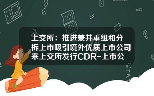 上交所：推进兼并重组和分拆上市吸引境外优质上市公司来上交所发行CDR-上市公司跨国并购