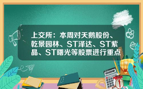 上交所：本周对天鹅股份、乾景园林、ST泽达、ST紫晶、ST曙光等股票进行重点监控-股票资讯监控工具