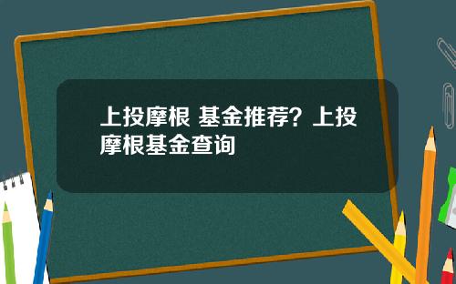 上投摩根 基金推荐？上投摩根基金查询