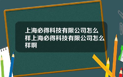 上海必得科技有限公司怎么样上海必得科技有限公司怎么样啊