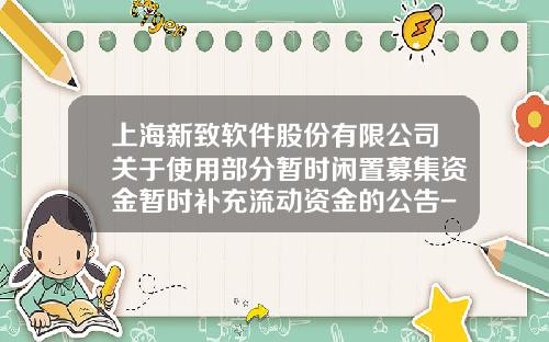 上海新致软件股份有限公司关于使用部分暂时闲置募集资金暂时补充流动资金的公告-常春藤多少金额入股来伊份