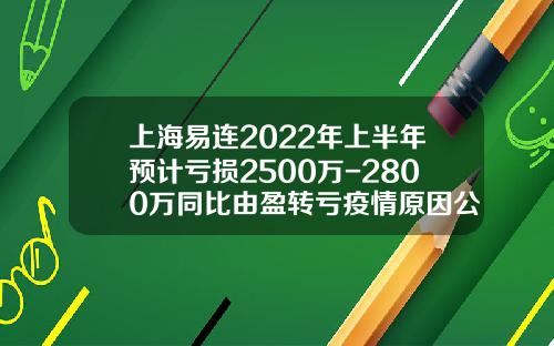 上海易连2022年上半年预计亏损2500万-2800万同比由盈转亏疫情原因公司业务受到影响-上海界龙包装印刷有限公司