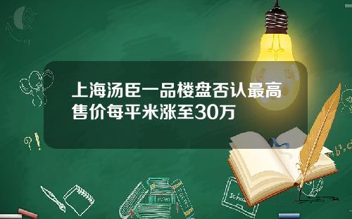 上海汤臣一品楼盘否认最高售价每平米涨至30万