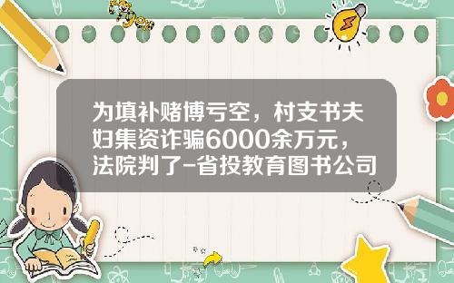 为填补赌博亏空，村支书夫妇集资诈骗6000余万元，法院判了-省投教育图书公司法人