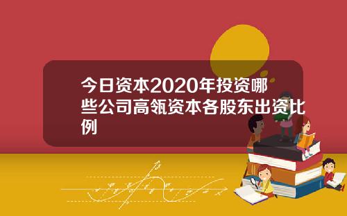 今日资本2020年投资哪些公司高瓴资本各股东出资比例