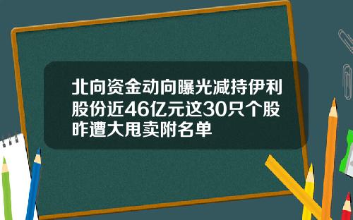 北向资金动向曝光减持伊利股份近46亿元这30只个股昨遭大甩卖附名单