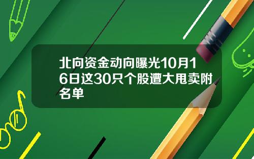 北向资金动向曝光10月16日这30只个股遭大甩卖附名单