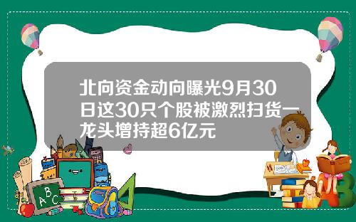 北向资金动向曝光9月30日这30只个股被激烈扫货一龙头增持超6亿元