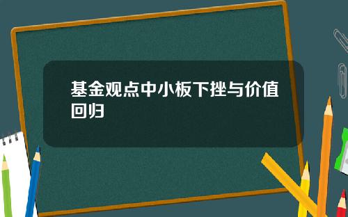 基金观点中小板下挫与价值回归