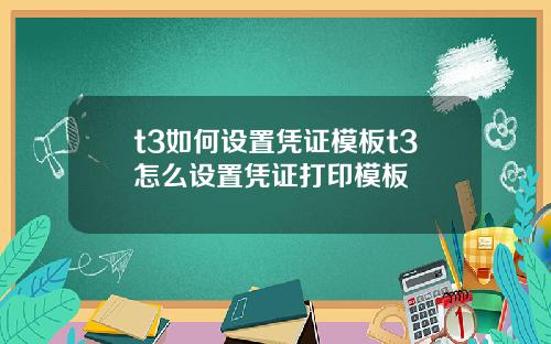 t3如何设置凭证模板t3怎么设置凭证打印模板