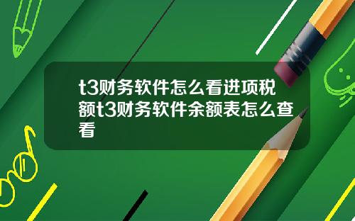 t3财务软件怎么看进项税额t3财务软件余额表怎么查看