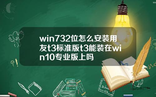 win732位怎么安装用友t3标准版t3能装在win10专业版上吗