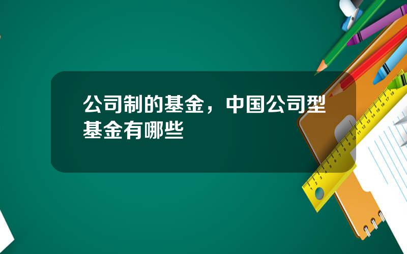 公司制的基金，中国公司型基金有哪些