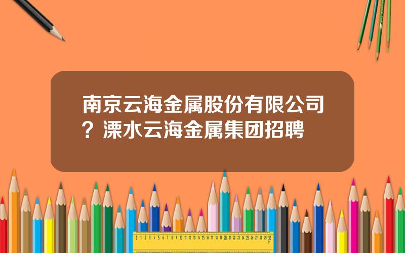 南京云海金属股份有限公司？溧水云海金属集团招聘