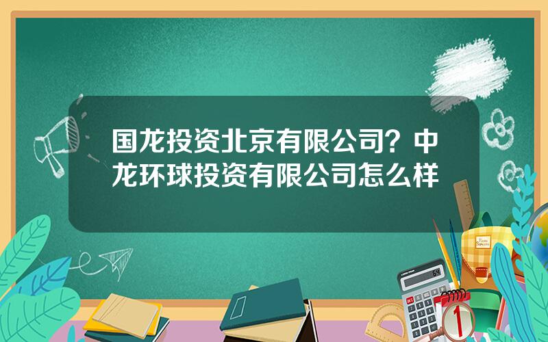 国龙投资北京有限公司？中龙环球投资有限公司怎么样