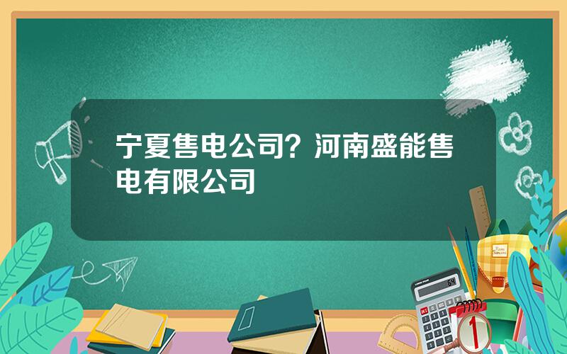 宁夏售电公司？河南盛能售电有限公司